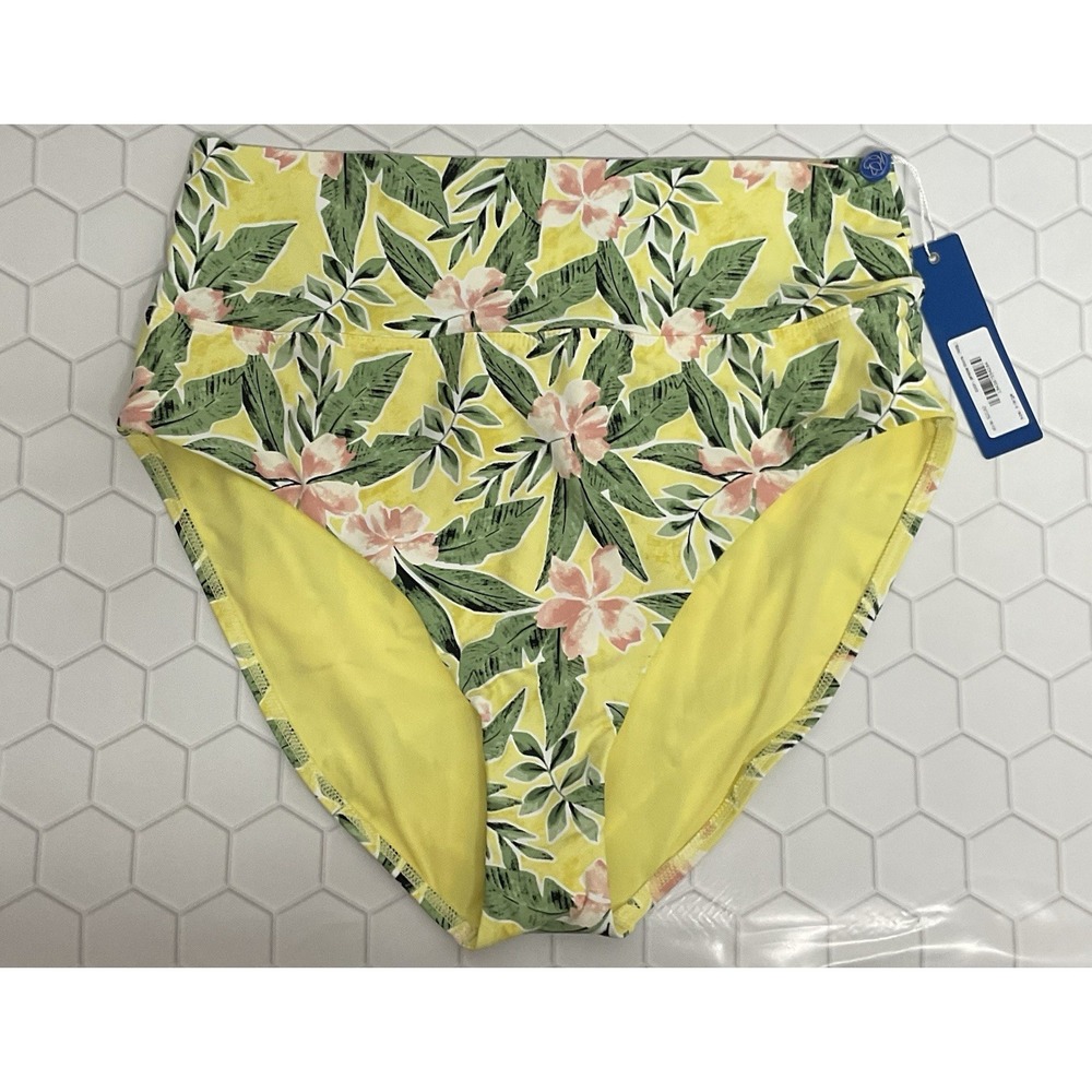 Birdsong Women's High-Waist Fold-Over Bikini Bottom Green Multicolor Size XL